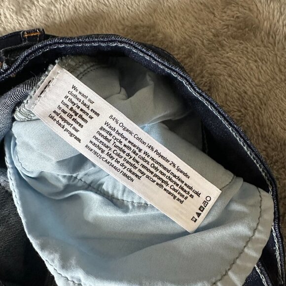 Eileen Fisher Jeans Size 4 Dark Wash Raw Hem Mid Rise Stretch Straight Slim - Picture 4 of 8